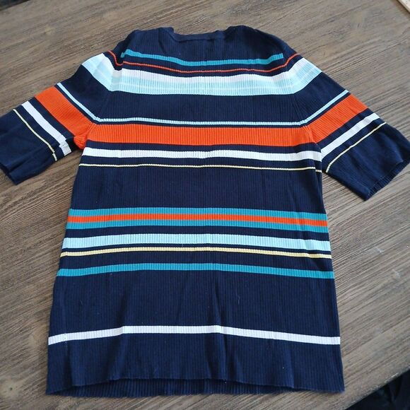 Banana Republic Womens XL Stretch Sweater Ribbed Stripes Short Sleeve Casual - Picture 6 of 7